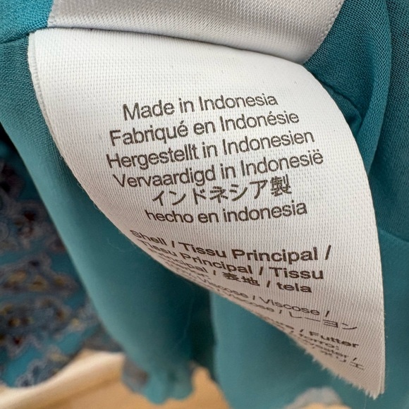 J. Crew Sky Blue Paisley V-Neck Long Sleeve Dress Puff Sleeve Button Front 4 - Picture 8 of 9